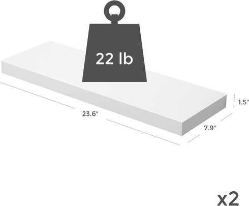 VASAGLE Floating Shelf Set of 2, Wall Shelf 23.6 Inch, Hanging Shelves Wall Mounted, for Photos, Decorations, MDF, White ULWS26WT-2