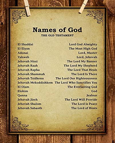 "Names of God- Old Testament-Meanings"- Bible Wall Art. 10 x 8" Scripture Wall Print-Ready to Frame. Distressed Typographic-Parchment Print Design. Home-Office-Church Décor. Beautiful Christian Gift.