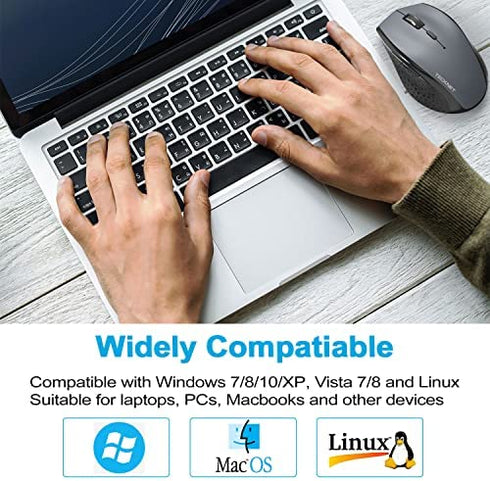 TECKNET Wireless Mouse for Laptop, 2.4G Wireless Computer Mouse with 3200 Adjustable DPI, 30 Months Battery, Ergonomic Grips, 6 Buttons Cordless Mouse, Portable Optical USB Mouse for PC, Laptop, Mac