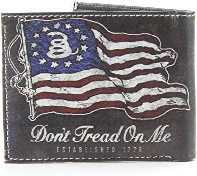 Li Men's Rugged U.S.A. Flag Print Vegan Vegetable Leather Bi-Fold Wallet With Matching Gift Box (American Flag) (Don't Tread Flag)