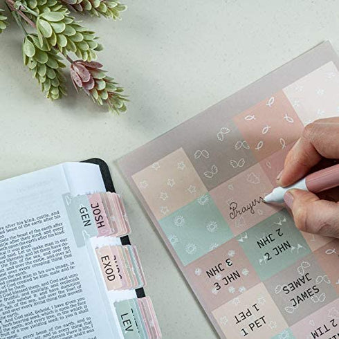 DiverseBee Laminated Bible Tabs (Large Print, Easy to Apply), Bible Tabs Old and New Testament, Bible Study Journaling Supplies, Bible Accessories, Bible Index Tabs, 72 Bible Book Tabs (Petal)
