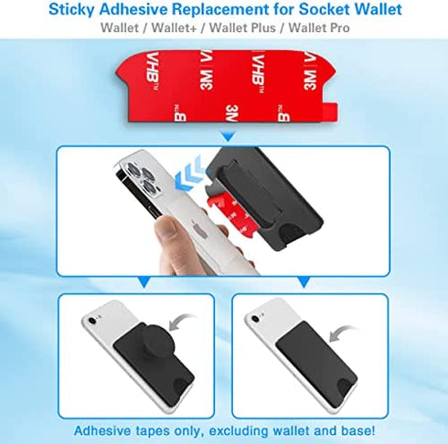 Sticky Adhesive Replacement for Pops Wallet Base, 3M VHB Sticker Tapes for Socket Wallet+ Plastic Case Back, Wallet Plus Double Sided High Bond Piece Strip Pads for Any Cell Phone iPhone Samsung etc