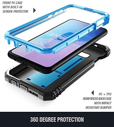 Galaxy S10e Rugged Case with Kickstand, Poetic Heavy Duty Military Grade Full Body Cover, with Built-in-Screen Protector, Revolution Series, for Samsung Galaxy S10e 5.8 Inch (2019), Blue