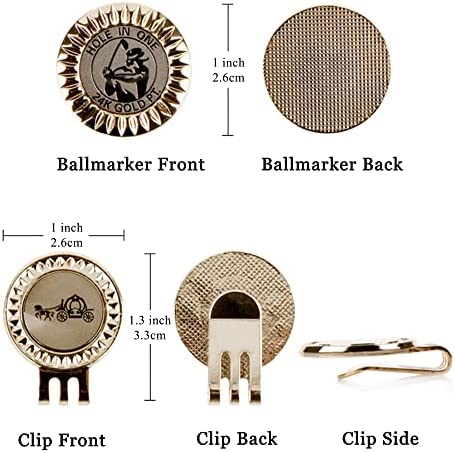 Vertini 24K PT. Gold Golf Ball Markers with Magnetic Hat Clip Basic Set Fashionable Golf Gifts for Golfer Elegant Golf Accessories for Men and Women Golden Ball Marker for Hole in One