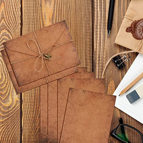 Vintage Stationary Paper and Envelopes Set, Writing Stationery Paper Letter and Envelopes Includes Sheets Antique Letter Papers, Kraft Envelopes, Retro Accessories, Rope (60)