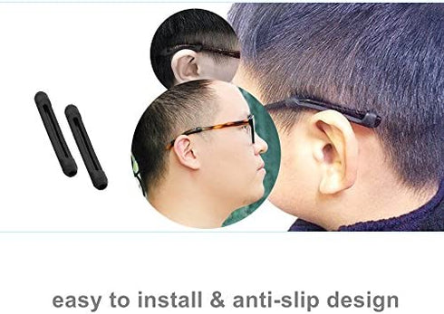 Kalevel 6 Pairs Eyeglass Ear Cushions Temple Tips Silicone Eyeglass Pads Anti Slip Glasses Ear Hook Comfort Sport Ear Grips for Reading Glasses, Sunglasses (Black)