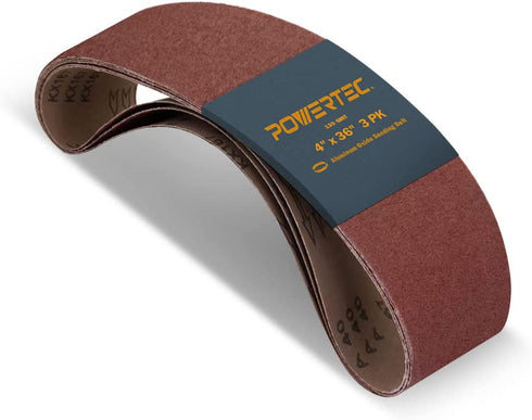 POWERTEC 110113 4 x 36 Inch Sanding Belts | 120 Grit Aluminum Oxide Sanding Belt | Premium Sandpaper – 3 Pack