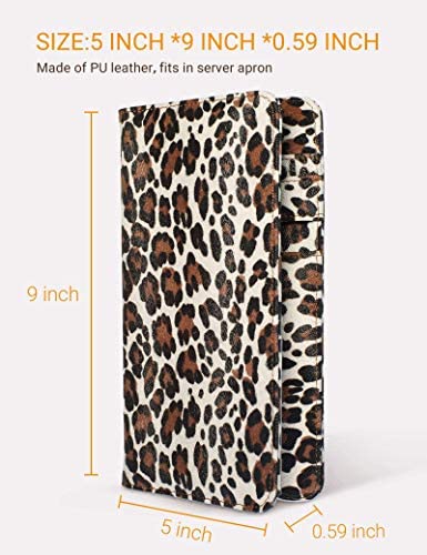 Zreal Server Book for Waitress, 5 X 9 Leopard Serving Books with Zipper Pouch, Magnetic Closure Pocket with High Volume, Cute Waitress Book Organizer with Money Pocket Fit Server Apron (Light Leopard)