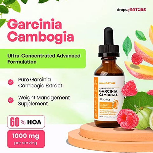 Garcinia Cambogia - Appetite Suppressant for Weight Loss - Stronger Than Pills & Capsules (60% HCA) 4X Ultra Concentrated Liquid Supplement - Carb Blocker - 2 fl. oz. Natural Raspberry Mango
