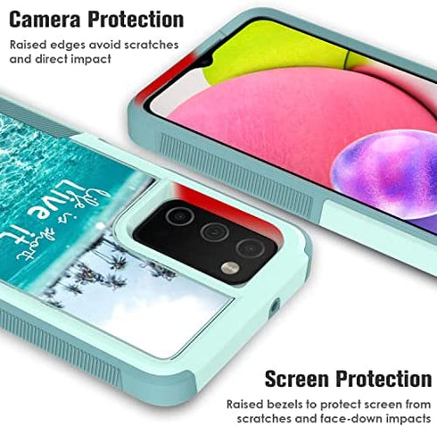 Voanice for Samsung Galaxy A03S Case with Tempered Glass Screen Protector, Dual Layer Heavy Duty Rugged Shockproof Hard PC +Soft Silicone Protective Hybrid Cover Women Men for Samsung Galaxy A03S-Teal