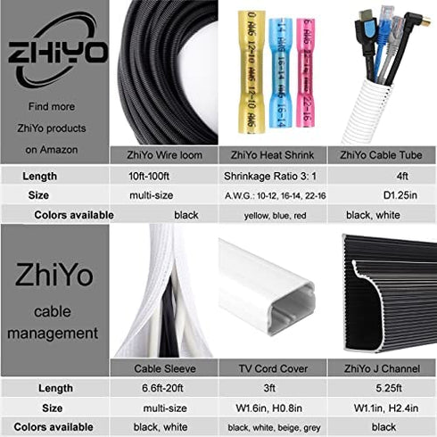 ZhiYo 20FT 3/8” Wire Loom Split Tubing Auto Wire Conduit Flexible Cover | High Temperature Heat Resistant -40F to 257F | Plastic Cover for Electrical Wires & Cables, Black