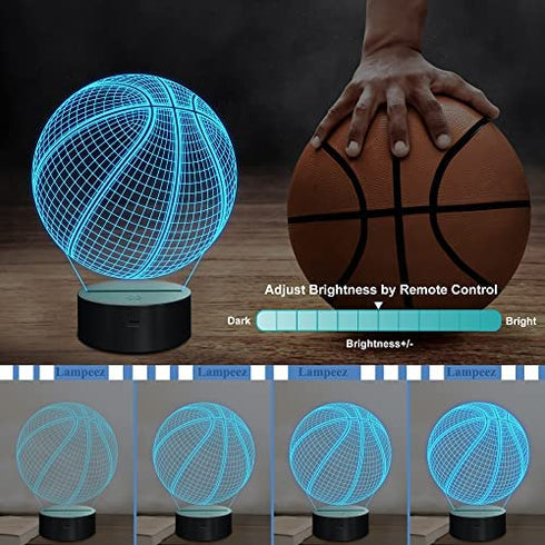 Lampeez Kids 3D Basketball Night Light Optical Illusion Lamp with 16 Colors Changing Remote Control Birthday Xmas Valentine's Day Gift Idea for Sport Fan Boys Girls