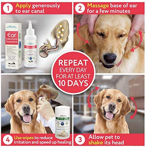 Arava Dog Ear Infection Treatment - First Aid in Acute & Chronic Inflammations - Anti Itch Effective Ear Cleaner - Pet Otic Ear Care Solution