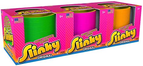 Slinky the Original Walking Spring Toy, Plastic Slinky 3-Pack, Multi-color Neon Spring Toys, by Just Play