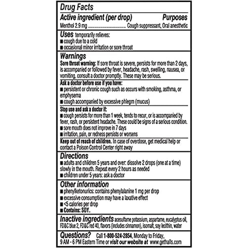 Halls Minis Cherry Flavor Sugar Free Cough Drops, 24 Drops