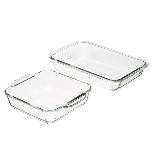 Amazon Basics Oven Safe Glass Baking Dish Set, Set of 2, Rectangular 3L and Square 2L