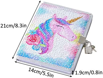 ICOSY Unicorn Diary with Lock for Girls, Sequin Kids Journal for Girls Lined Journal Notebook Unicorns Gifts Set with Stickers Bracelet
