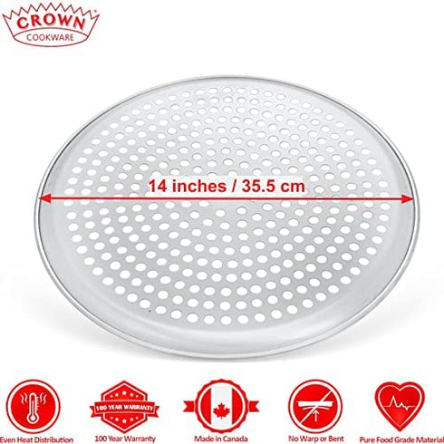 Crown Pizza Pan with Holes 14 inch, 1 Pack, Sturdy, Rust Free, Pure Aluminum, Made in Canada