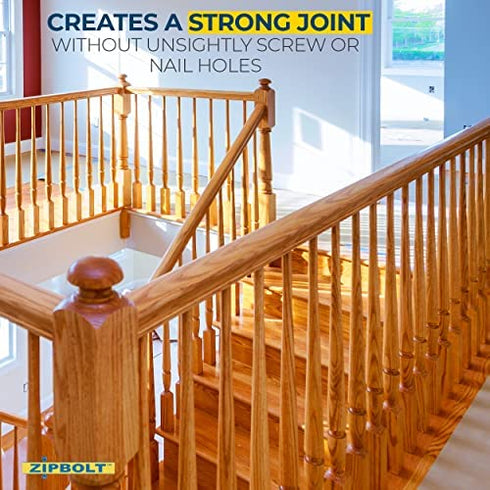 Zipbolt Handrail to Newel Post Connector — 13.810 Slipfix Railbolt, Staircase Post Fastener with 5mm Hex and Wood Plugs, Durable, Easy Installation for Residential & Commercial Use — 1 Double Pack