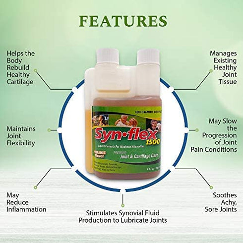 Synflex 1500 - Liquid Glucosamine Juice Formula - Helps Support Joint, Cartilage Health - Chondroitin Sulfate Drink Supplement for Men, Women - Mandarin Orange Flavor (32 DAY SUPPLY)