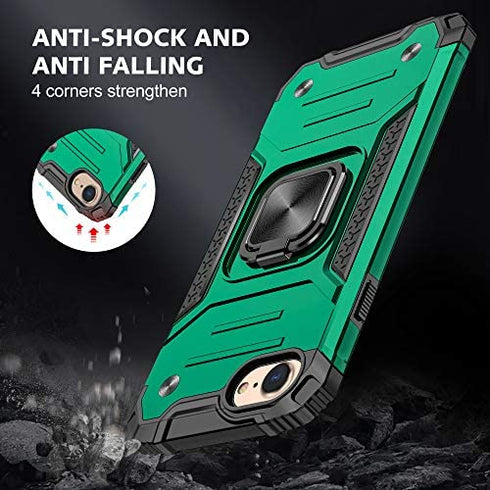 Reejax iPhone SE 2020 Case,iPhone 7 Case,iPhone 8 Case with Screen Protector,Heavy Duty Rugged Cover with Magnetic Ring Kickstand,Protective Phone Case for iPhone 7/8/SE 2020 Dark Green