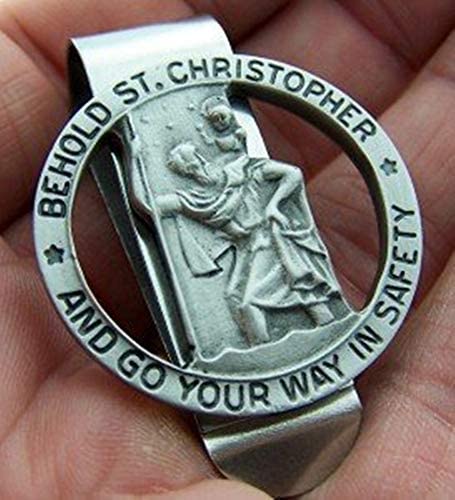 HIR Round Saint St Christopher Go Your Way in Saftey Proctection Visor Clip, 1 3/8 Inch (Dia) (Pewter)