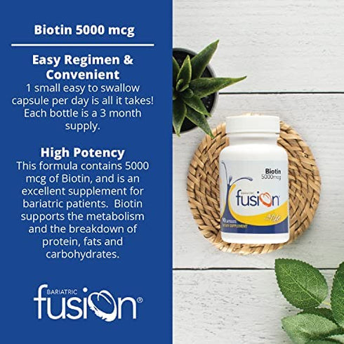 Bariatric Fusion Biotin 5000mcg Vitamin, Small & Easy to Swallow Capsules, Nutritional Supplement - 90 Count, 3 Month Supply