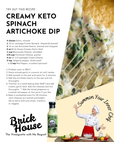 CREAMY GARLIC HERB Sugar Free Salad Dressing with Organic Stevia Leaves. A Light Ranch Dressing Alternative! Low Sodium, Paleo, Low Carb Keto Salad Dressing & Marinade by Brick House Vinaigrettes.