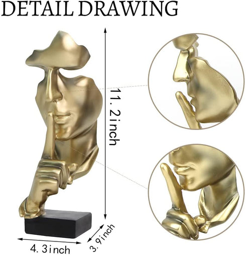 prosfalt Silence is Golden,Thinker Statue Abstract Art Figurine, Modern Home Resin Sculptures for Home Office Bookshelf Desktop Decor Accent, 11.2 Inches(Gold)
