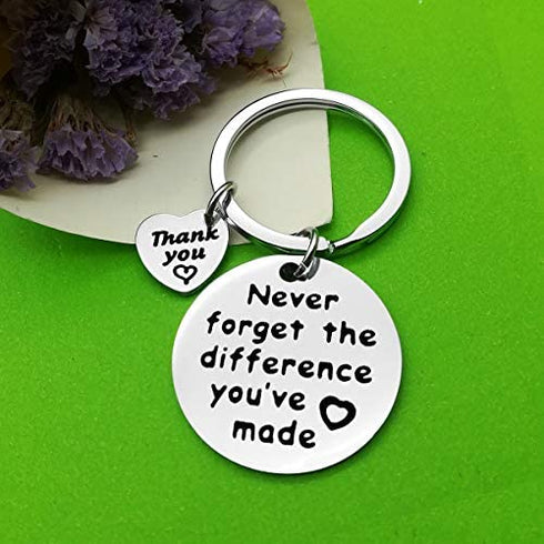 Coworker Leaving Gift Retirement Keychain Never Forget The Difference You've Made Keychains Appreciation Gifts for Colleague Teacher Coach Thank You Gift Going Away Gift Boss Birthday Retired Keychain