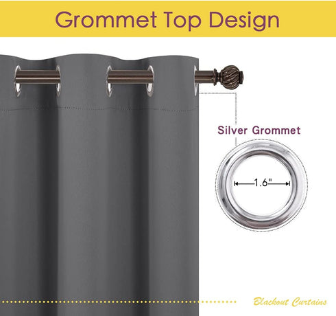 NICETOWN Grey Blackout Curtain Panels for Bedroom, Thermal Insulated Grommet Top Blackout Draperies and Drapes (2 Panels, W42 x L45 -Inch, Grey)