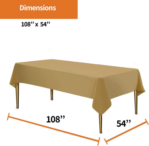 Gold Disposable Plastic Tablecloth for Rectangle Tables (12 Pack) Premium Decorative Table Cloth for Parties, Events & Weddings, Indoors & Outdoors, 54 x 108 inches, Tablecloths by Party Dimensions