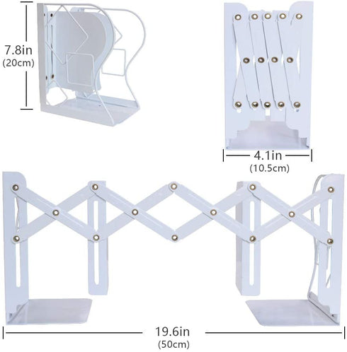 Qualsen Adjustable Bookends Metal Book Ends Book Organizer Heavy Duty Bookends for Kids Bookends Non Skid Desktop Book Stand Holder for Desk Shelf Office, Water Cube White