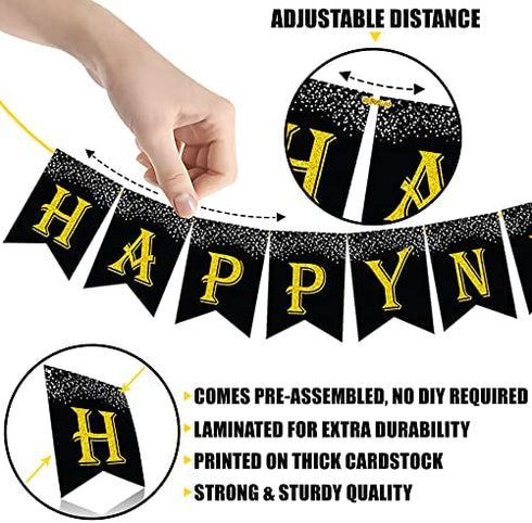Glitter, Happy New Year Banner 2023 - 10 Feet | Gold Happy New Year Sign for Happy New Year Decorations 2023 | NYE Decorations 2023 | New Years Eve Party Supplies 2023 for New Years Eve Decorations