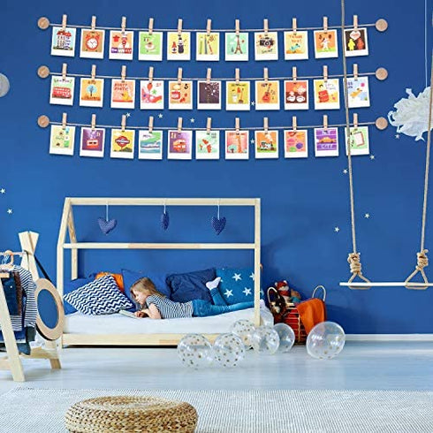 Hanging Instant Photo Display Decorative Wall Hanging String with Clips, Stick and Hang Photo Wall Decor, Wall Hanging Pictures Display for Home, Dormitory and Cafe Decoration (Available to 8 Rows)