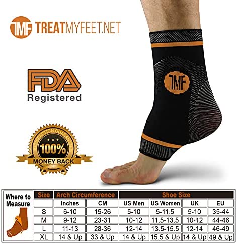 Compression Ankle Brace with Silicone Ankle Support and Copper - Plantar Fasciitis Brace for Foot Pain & Achilles Tendonitis Relief - Ankle Brace for Women & Men - Medium Size