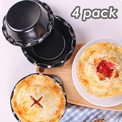 Webake Mini Pie Pan Set of 4, Nonstick 5 Inch Pie Plate Baking Dish with Ruffled Edge, Individual Round Bakeware Pie Tins for Toaster Oven Air Fryer Insta Pot