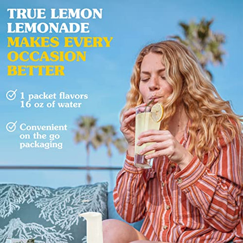 TRUE LEMON Original Lemonade Drink Mix (30 Packets) | Made from Real Lemon | No Preservatives, No Artificial Sweeteners, Gluten Free | Water Flavor Packets & Water Enhancer with Stevia
