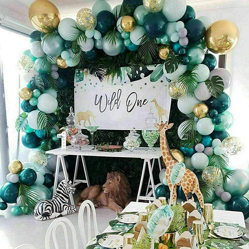 DUBEDAT 142 PCS Green Balloon Garland Latex Balloon Arch Safari Jungle Party Wild One Birthday Party Decoration Kids Baby Shower Wedding Party