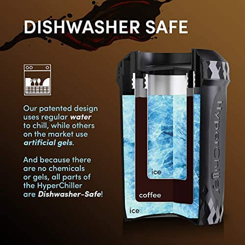 HyperChiller HC3 Patented Iced Coffee/Beverage Cooler, NEW, IMPROVED,STRONGER AND MORE DURABLE! Ready in One Minute, Reusable for Iced Tea, Wine, Spirits, Alcohol, Juice, 12.5 Oz, Black