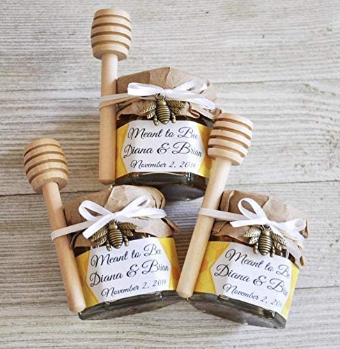 Adabocute 1.5 oz 20 pack Hexagon Mini Glass Honey Jars with Wood Dipper, Gold Lid, Bee Pendants - Perfect for Baby Shower, Wedding Favors, Party Favors