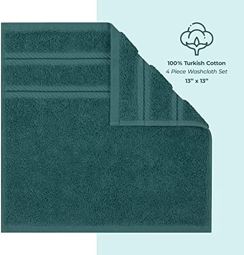 American Soft Linen Washcloths for Bathroom, 100% Turkish Cotton Washcloth Set of 4, 13x13 in Soft Washcloths for Body and Face, Wash Rags for Kitchen, Baby Washcloths, Colonial Blue Washcloths