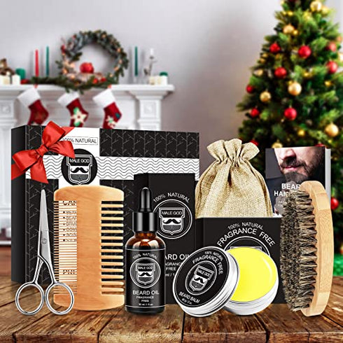 Christmas Gifts for Men - Beard Kit for Men's Gifts with Beard Oil, Beard Balm, Beard Brush, Comb, Scissors, Ebook, Stocking Stuffers for Men - Birthday Gifts for Husband Dad Boyfriend Brother Grandpa