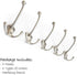 5 Pack TriLeg Hook, Heavy Duty Big Triple Leg / Double Coat Hooks Base. Entryway Coat Hooks, Scarf and Jacket Hangers.Perfect Bath Towel Heavy Hooks (5 Pack, Satin Nickel)