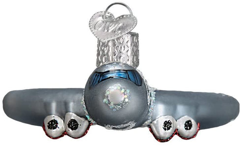 Old World Christmas 46065, Trains, Helicopters, Boats and Trucks Glass Blown Ornaments for Christmas Tree Passenger Plane, Glitter Gray