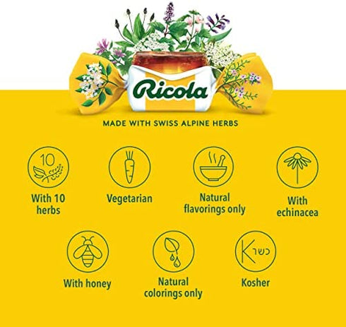Ricola Cough Suppressant Throat Drops, Honey Lemon with Echinacea, 45 Drops, Fights Coughs Naturally, Soothes Sore Throats