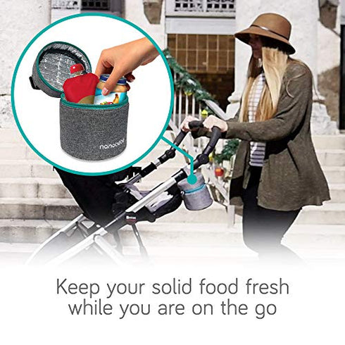 nanobebe Breastmilk Baby Bottle Cooler & Travel Bag with Ice Pack Included. Compact Triple Insulated, Easily attaches to Stroller or Diaper Bag- Grey