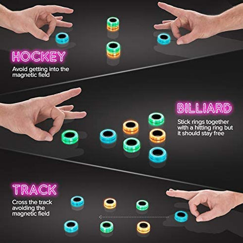 SCRATCHIEZ Magnetic Rings Fidget Toys for Adults and Children Kids | Glow in The Dark ADHD Fidget Rings | Best Magnet Toys – Finger Fidget Toys for Adults with Anxiety | Carrying Box for Work (6 Pack)