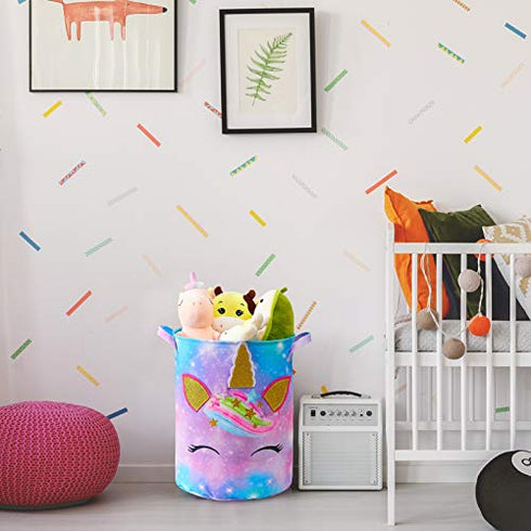 FIOBEE Unicorn Laundry Basket Rainbow Storage Bins Waterproof Nursery Hamper Canvas Toy Organizer for Kids Girls Bedroom Clothes