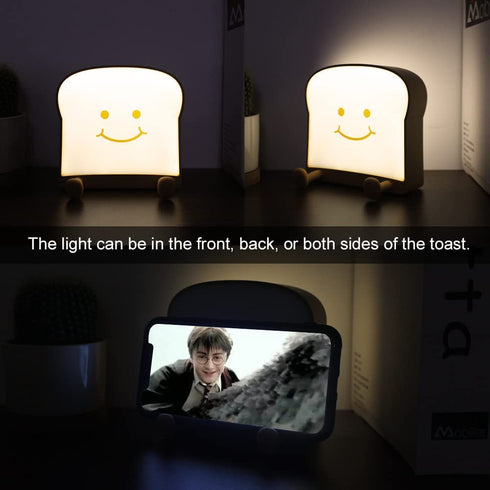 Cute Toast Night Light, Bread LED Night Lamp, Rechargeable, Timer and Dimmable, Portable Bedside Nightlight with Mobile Phone Stand, for Teens Girl Boy Children Kid College Student, Birthday Gift